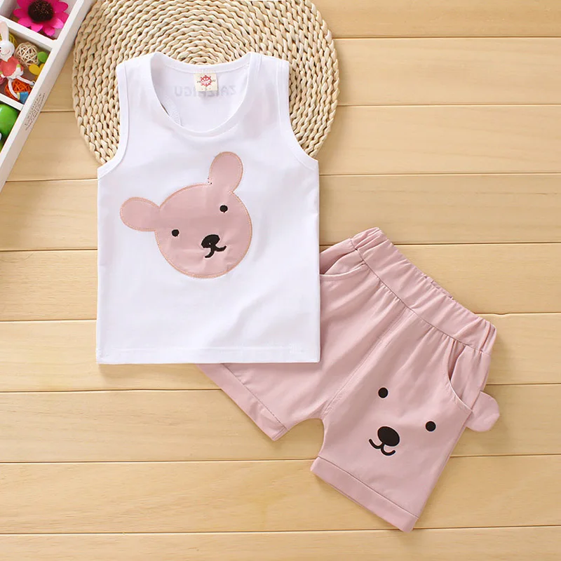 Style 3-Pink DIIMUU/Одежда для маленьких мальчиков; комплект летней одежды без рукавов; повседневный костюм для малышей; хлопковый жилет для мальчиков и девочек+ шорты; костюм; одежда для детей - Цвет: Style 3-Pink