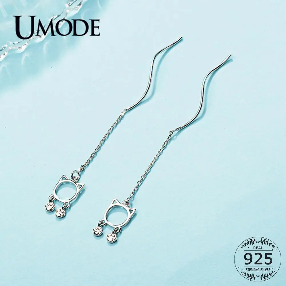 UMODE, женские серьги-капли в виде кота, 925 пробы, серебряные серьги, висячие серьги, волнистая линия, хорошее ювелирное изделие, вечерние, подарки для девочек, LE0614
