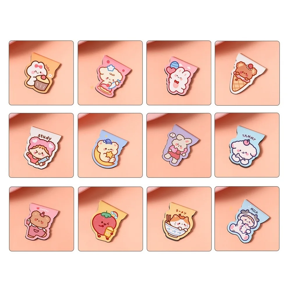 Cartoon Magnetic Bookmarks Set 12pcs Cute Bear Rabbit Cat Girl Magnet Book Marker Kawaii Gift for Reading Office School