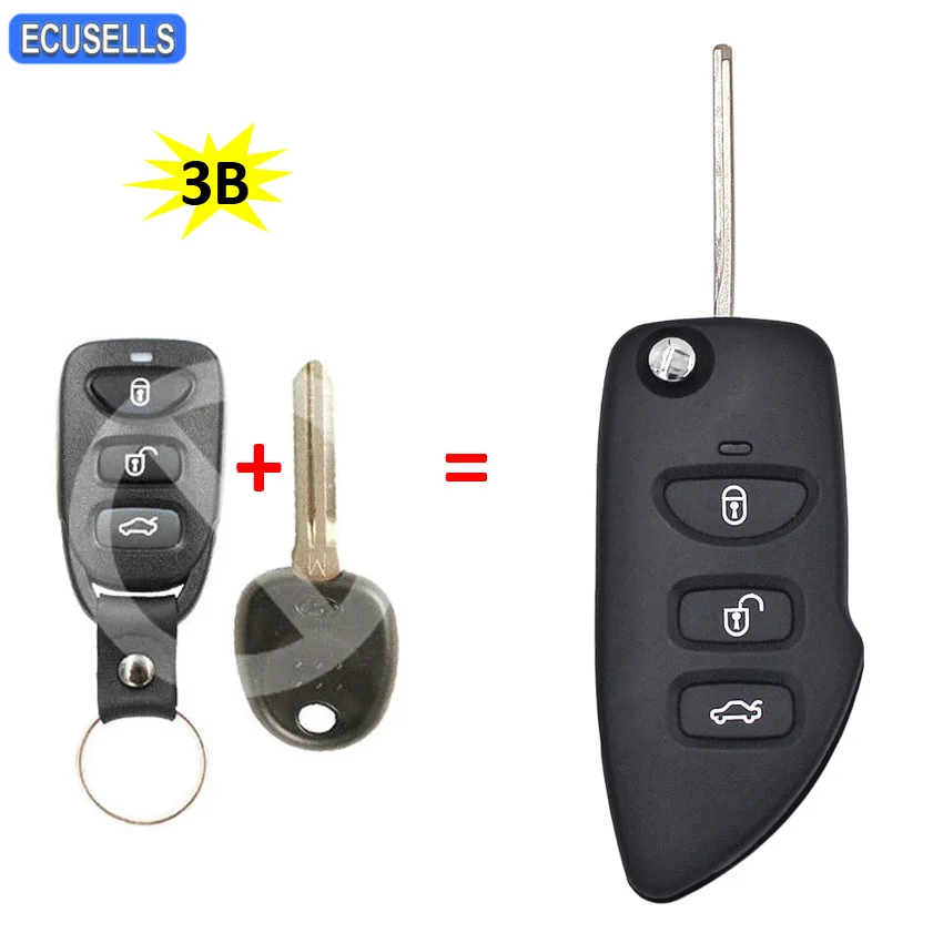 3 Button Folding Flip Remote Key Shell Case Fob Smart Car Housing Cover For Hyundai Sonata with Uncut Blade | Автомобили и