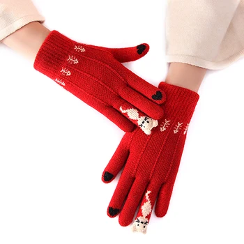 

Winter Touch Screen Gloves Warm Stretch Knit Mittens Imitation Wool Full Finger Guantes Female Crochet Thicken 6 Colors