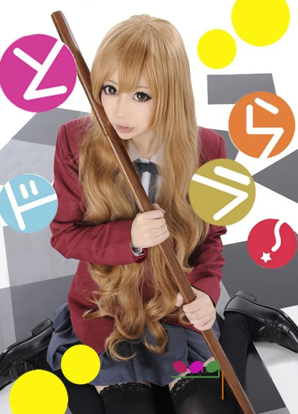 TIGER-DRAGON-Toradora-Aisaka-Taiga-80cm-Long-Linen-Brown-Wavy-Heat-Resistant-Cosplay-Costume-Wig