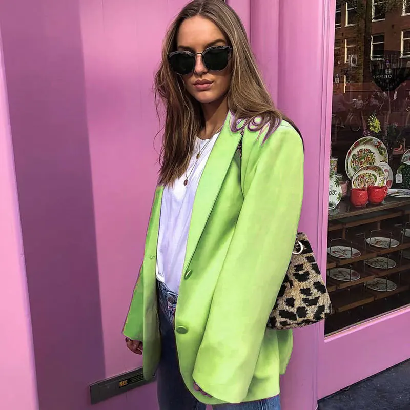 Женский блейзер оверсайз осеннее длинное пальто сексуальные простые яркие облегающие с длинными рукавами костюм Kendall модный авокадо зеленый Блейзер