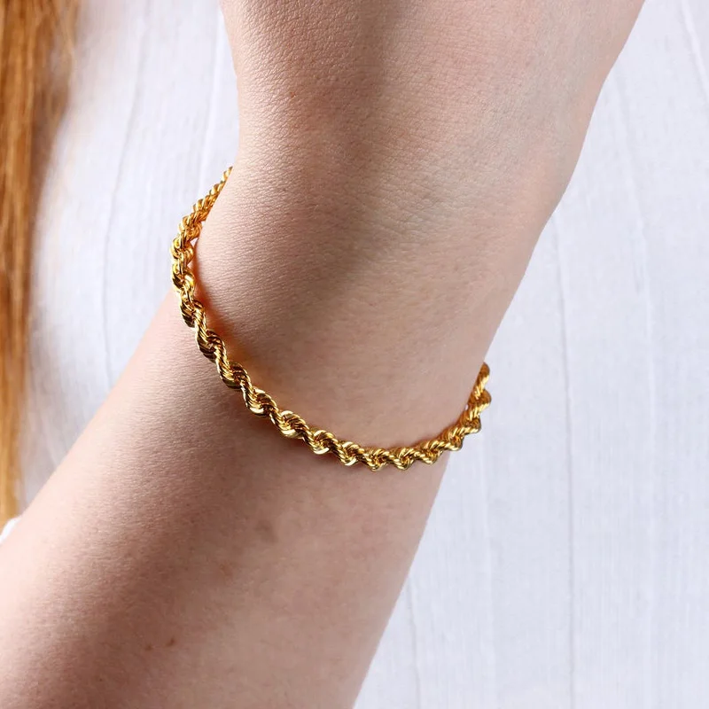 18k Gold Plated Stainless Steel 3mm 4mm 5mm Beaded Bracelets for Women  Small Beads Strand Bracelet Hand Jewelry Gift