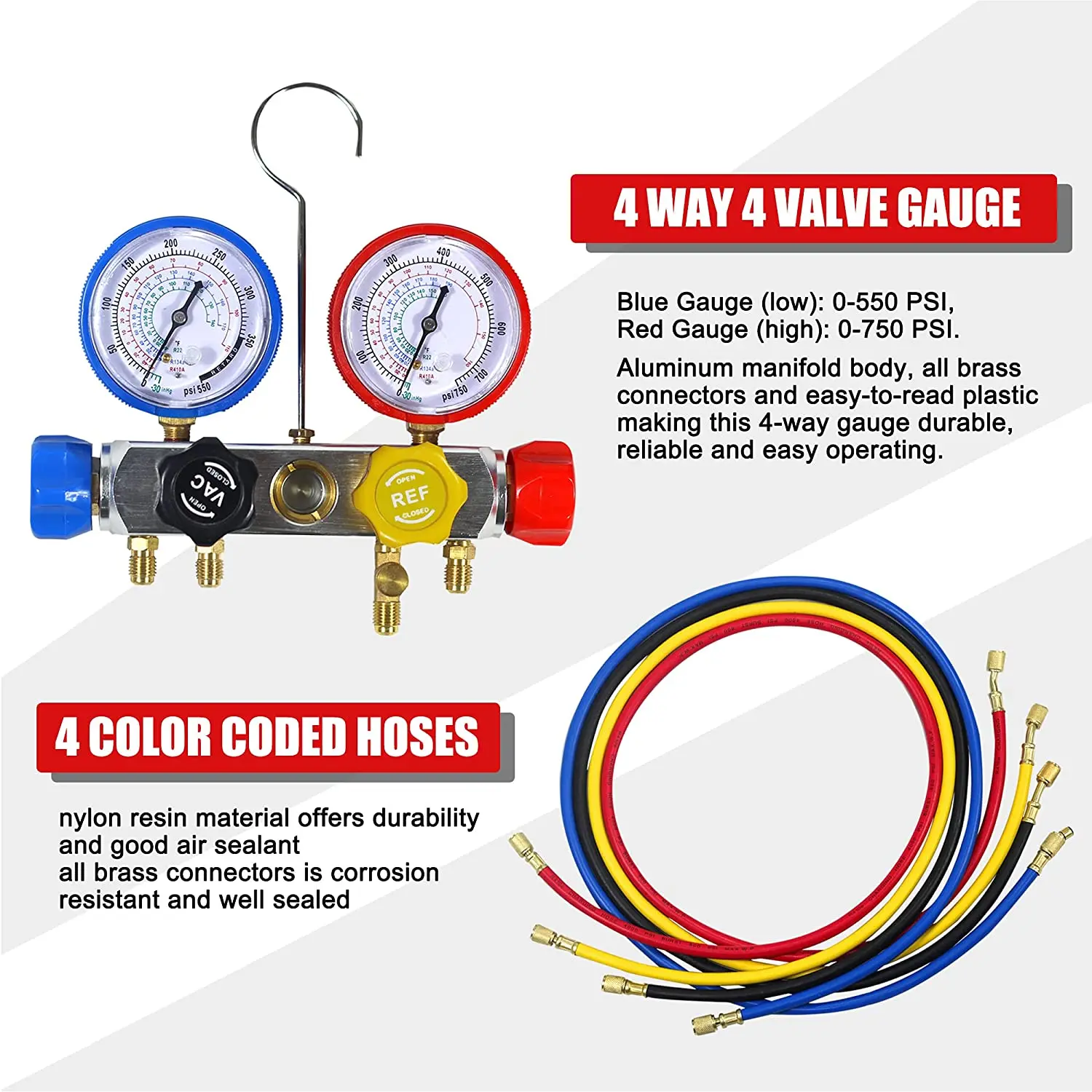 AC R134A HVAC R410A Manifold Gauge Set Hose Kit 410A 134A R404A R22