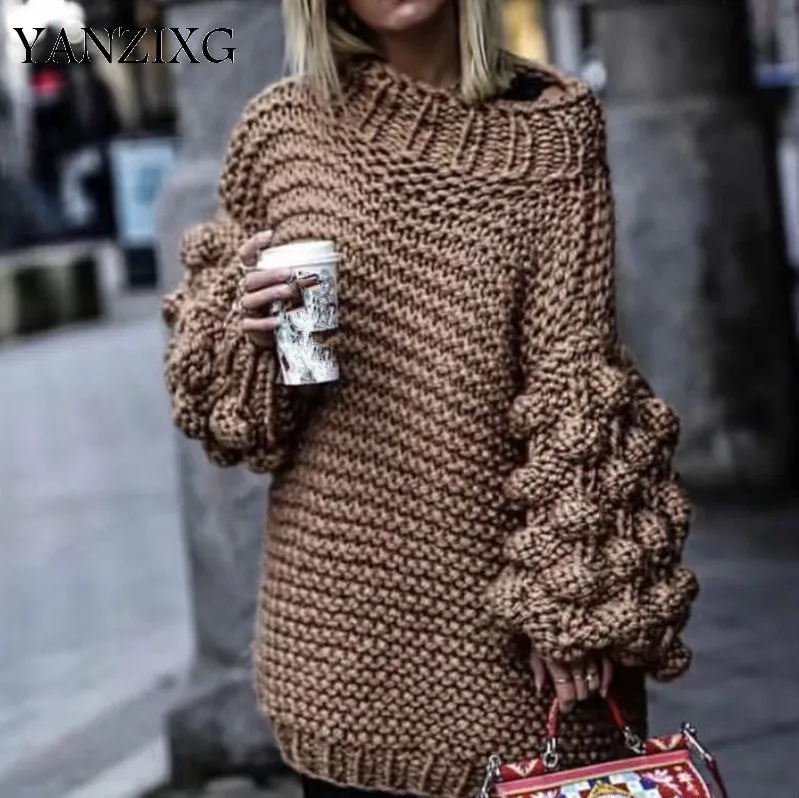 

Knitting Gray Lantern Sleeve Three-dimensional Sweater Loose Fit Round Neck Women New Fashion Autumn Winter 2019 S208