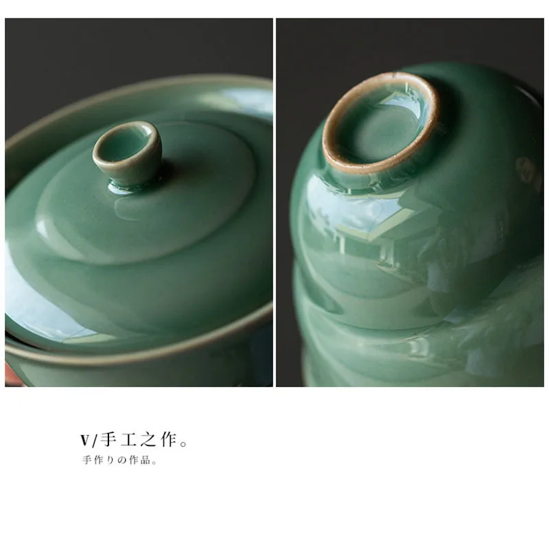 125ml Yue Kiln Celadon Tea Tureen Handmade Gourd Shape Ceramic China Tea Maker Gaiwan Japanese Bowl With Lid Kung Fu Teaware