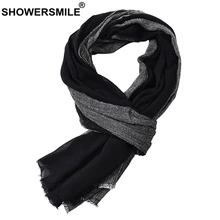 SHOWERSMILE, черный шарф из хлопка и льна, мужской длинный лоскутный шарф для мужчин, зимние мужские шарфы с кисточками, модные мужские аксессуары