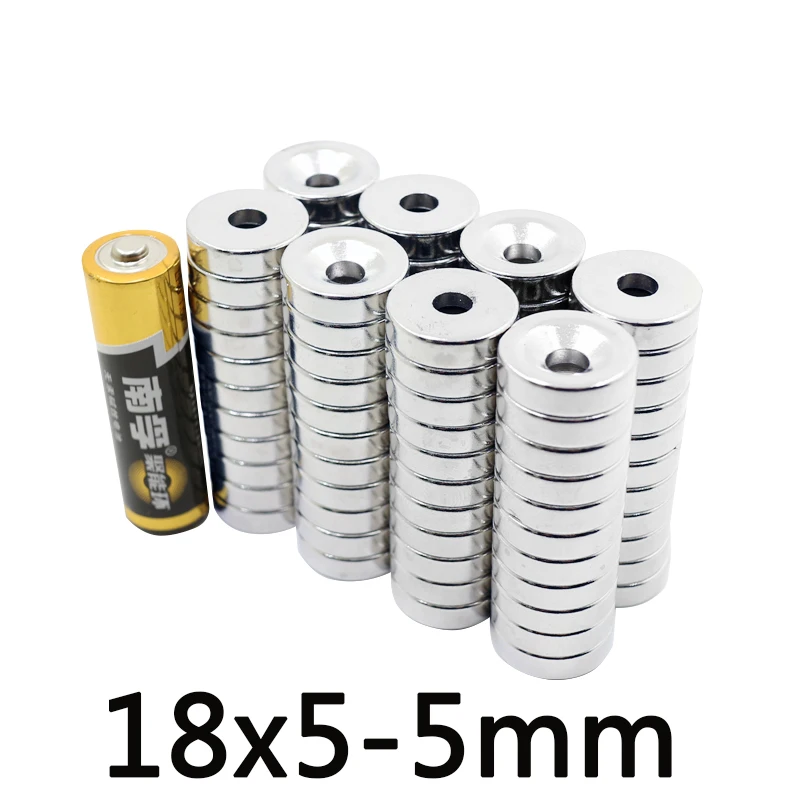 

10/20/50pcs high quality Disk magnet 18mmx5mm Hole 5mm N35 Strong Ring Magnets Countersunk NdFeB Magnet 18*5mm Permanent magnet