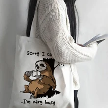 Женская мультяшная сумка для покупок с принтом "Ленивец", Женская эко-сумка, Tumblr, графические студенческие Стильные Простые повседневные сумки на плечо
