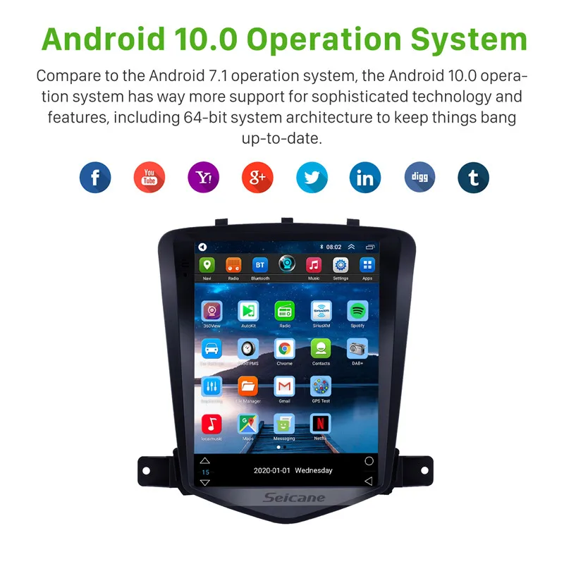 Seicane 9.7 inch 2GB Android 10 Car Multimedia Player GPS For Chevrolet Cruze J300 Daewoo Lacett 2009-2015 support TPMS Carplay
