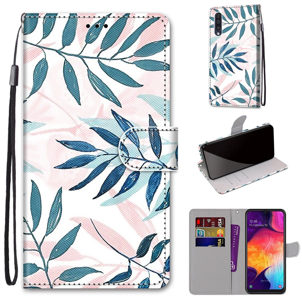 Painted Leather Flip Phone Case For Samsung A10 A20 A20S A20E A30 A30S A40 A50 A50S A70 A70S Wallet Card Holder Stand Book Cover phone case,leather phone case,leather wallet case,leather case