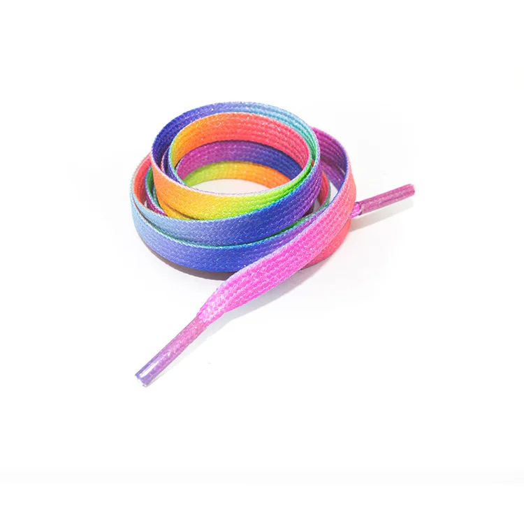 

Reflective shoelace rainbow gradient reflective silk flat double layer polyester shoelace sneakers canvas shoes shoe rope