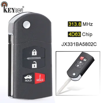 Keyforkess 313.8MHz 4 d63 sostituzione Flip pieghevole 3 1 4 pulsanti portachiavi a distanza per Mazda 6 RX-8