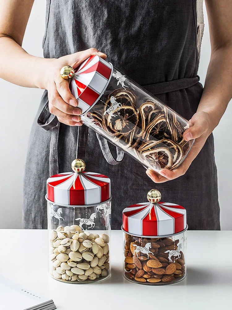 

Nordic merry-go-round borosilicate glass sealed tank bottle coffee tea candy grain food storege jar container