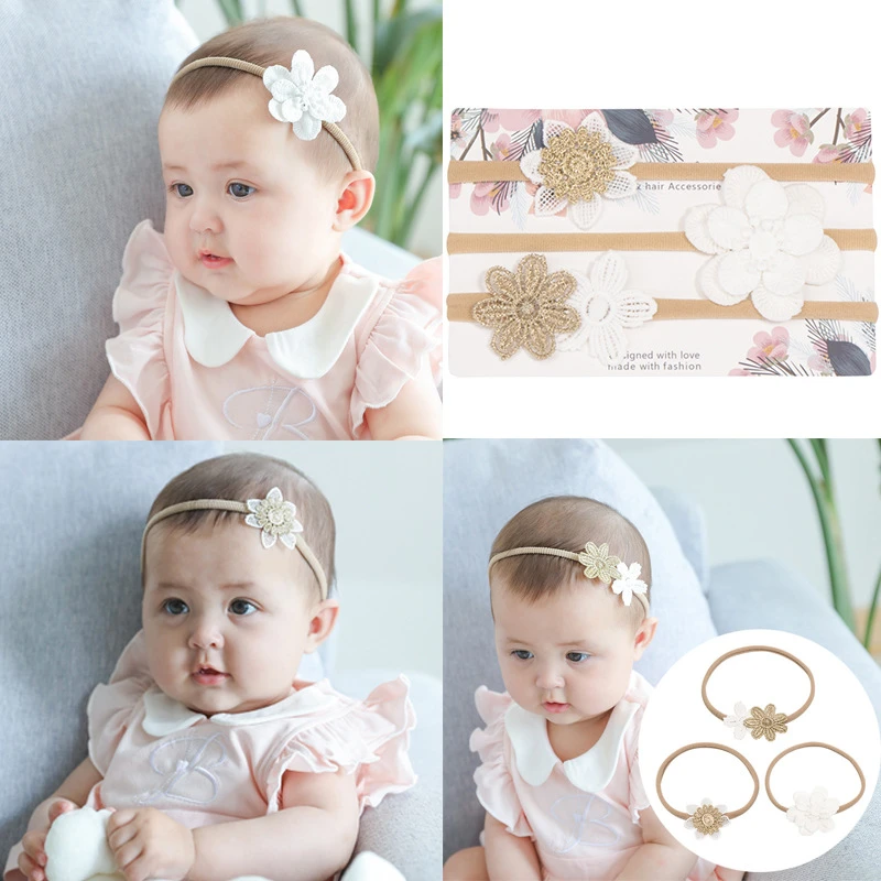 Fashion 3pcs/lot Baby Newborn Bows Knot Headband Elastic Khaki Nylon Girls Kids Hairbands Children Headwear Set Photo Props baby stroller accessories