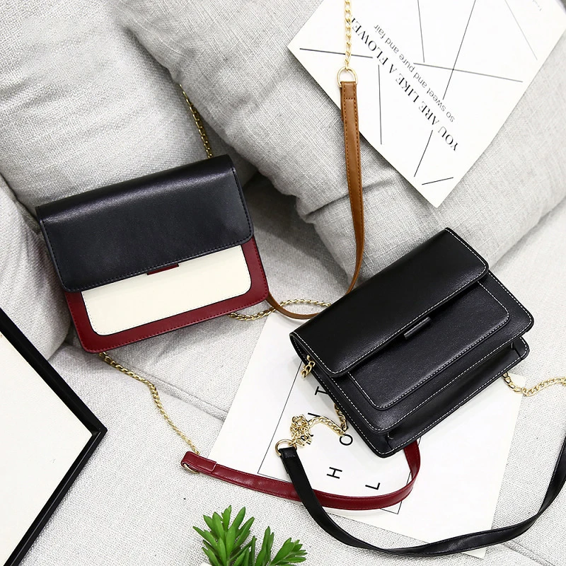 

New fashion chain small square Crossbody bag For Women Contrast stitching shoulder messenger Women bags