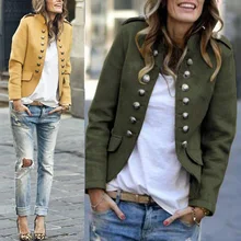 Женская однотонная куртка с длинными рукавами и пуговицами; сезон осень-зима; вечерние куртки; закрытые футболки