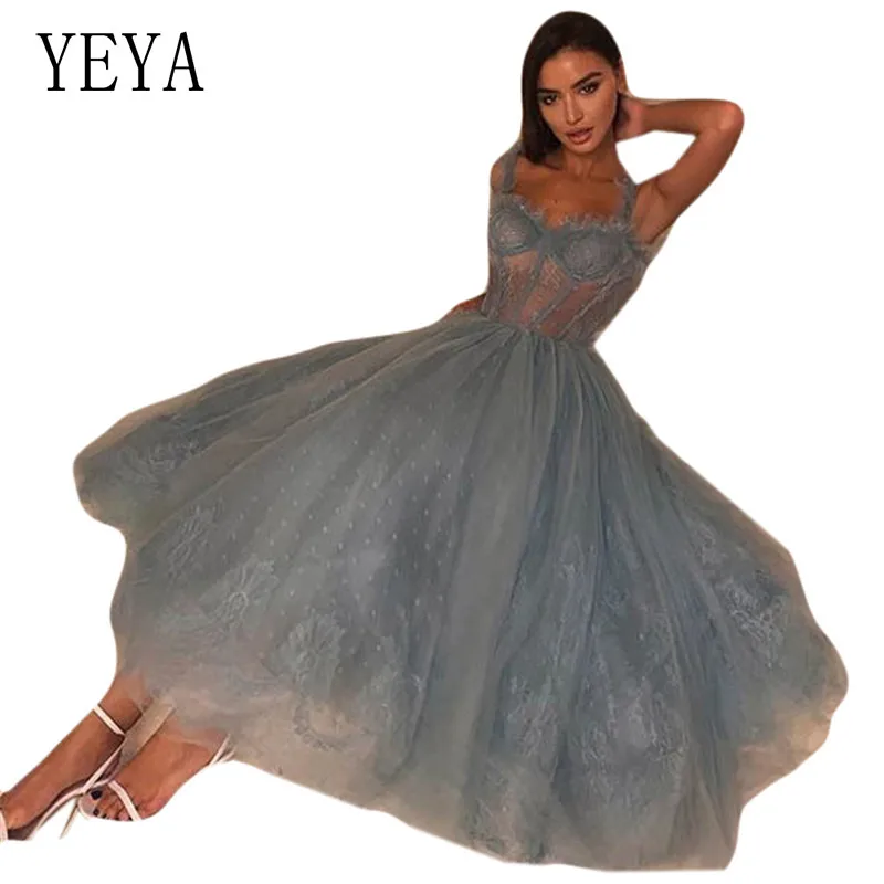 YEYA, прозрачное Сетчатое элегантное сексуальное свободное платье на бретельках, женское платье без рукавов, стильные вечерние платья для ночного клуба