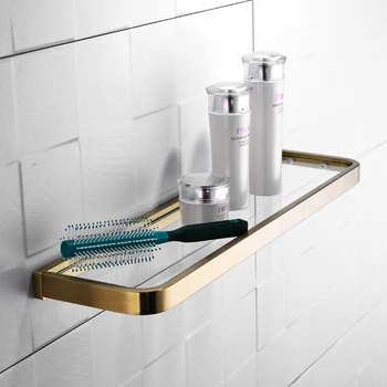 

Glass Shelf 304 Stainless Steel Bathroom Accessories Bathroom Organizer Brushed Gold Cosmetic Storage Holder Shelves