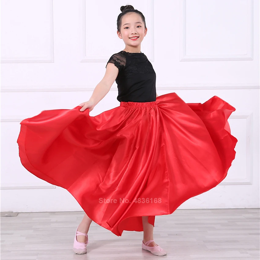 Детская испанская коррида фестиваль качели Фламенко юбка для индийского беллиданса, цыганские гладкая атласная однотонная женская классическая обувь для сцены, одежда для танцевального зала Костюмы