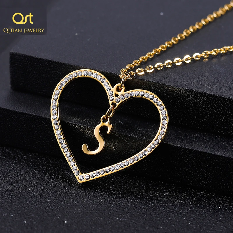Qitian Romantic Gold Color Love Heart Crystal Pendant Letter Name Necklace Charm Women 26 Capital Letters Choker Jewelry Customized Necklaces Aliexpress