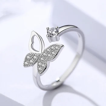 

Elegant S925 Sterling Silver Fashion Bow Style Ring Opening Adjustable Size Natural Zircon Ring Ms. Birthday Gift 1pcs/set