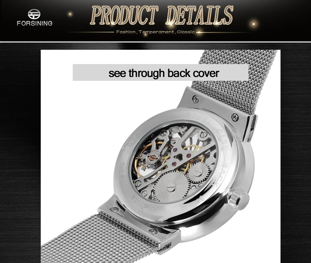 Reloj Hombre Forsining Лидирующий бренд роскошные серебряные часы для мужчин сетчатый ремешок 3D логотип дизайн Скелет циферблат ультра тонкие механические часы