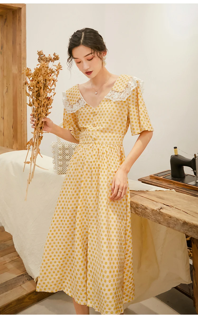 Summer New Style French GIRL'S Palace Retro High Waist Skirt France Non-mainstream Platycodon Grandiflorum Skirt Polka Dot