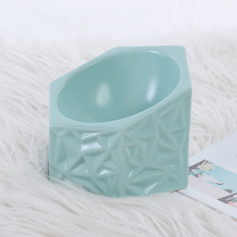 Blue Шестигранная миска для домашних животных, миски для кошек, нескользящая керамика, большая емкость, миска для питомца, легко чистится, питатель для домашних животных, товары для домашних животных - Цвет: Blue