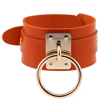 

PU Leather Wristband with Round Metal Ring Choker Bracelet Cosplay Party Decor Q6PB