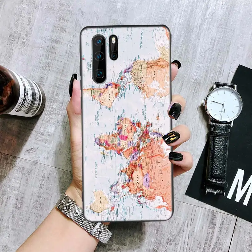 BA318-7 Карта мира черный чехол для телефона huawei mate 30 20 10 P30 P20 P10 Pro Lite P Smart Z Роскошный чехол - Цвет: BA318-7