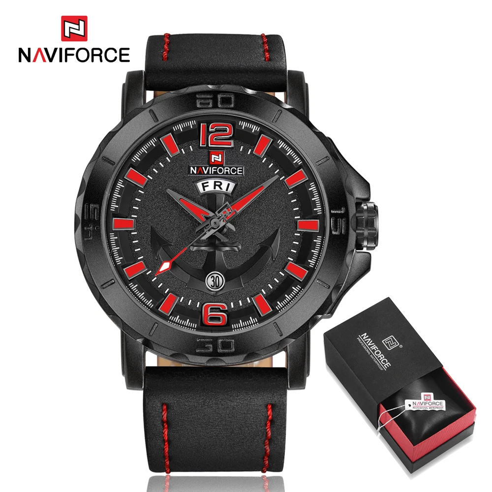 Black Red Box NAVIFORCE мужские часы Аналоговые часы с датой кварцевые часы мужские армейские военные наручные часы люксовый бренд мужские спортивные наручные часы Relogio - Цвет: Black Red Box