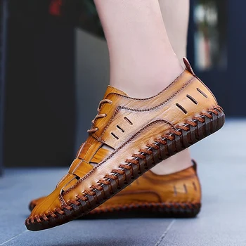 

Men Sandals Fashion Casual Beach Sandals Genuine Leather Summer Retro Sewing Classics Men Footwear Zapatos Hombre big szie 48