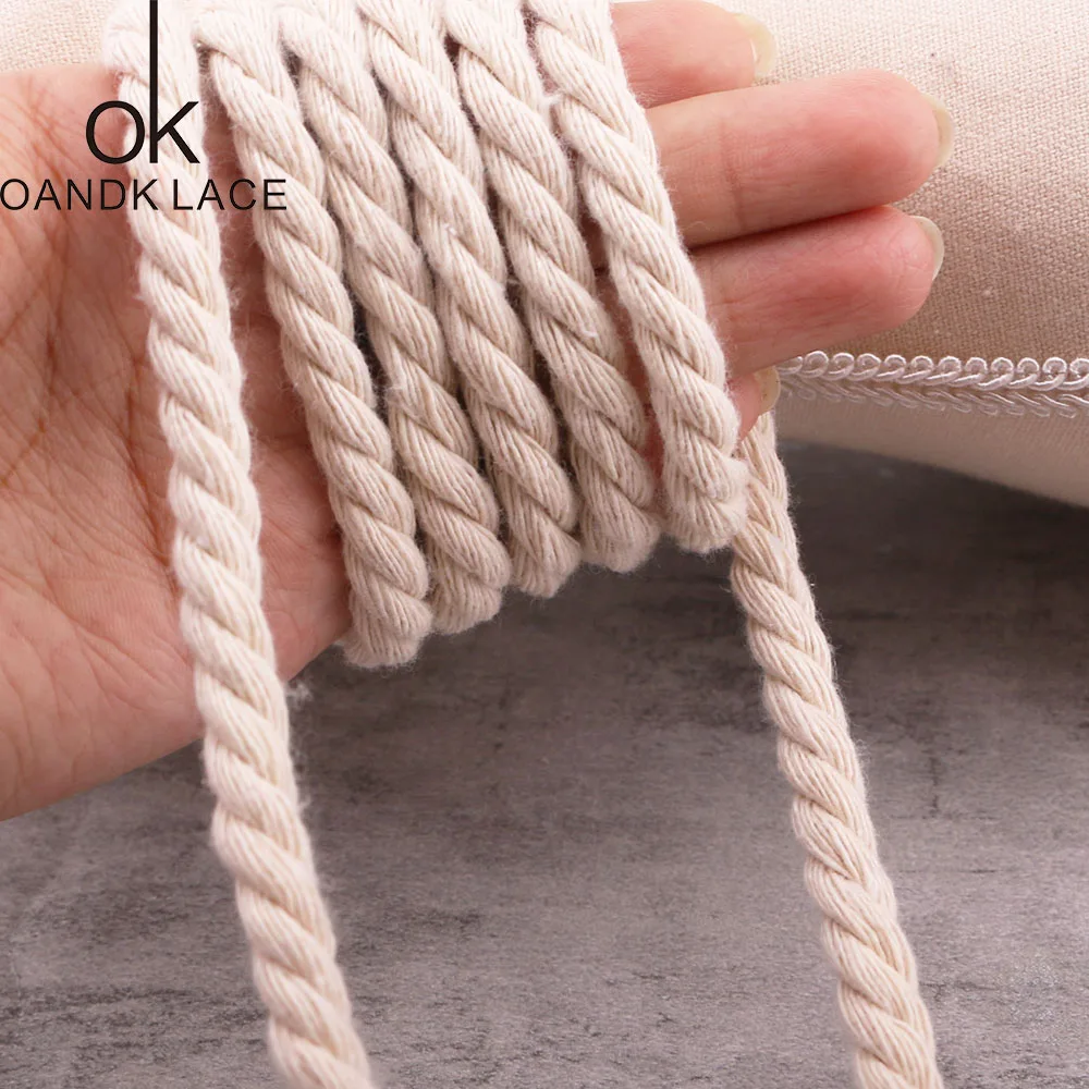 Cordoncini di cotone Beige a tre corde intrecciate con cordino in corda intrecciata 5mm-20mm in cotone spesso per decorativi fatti a mano
