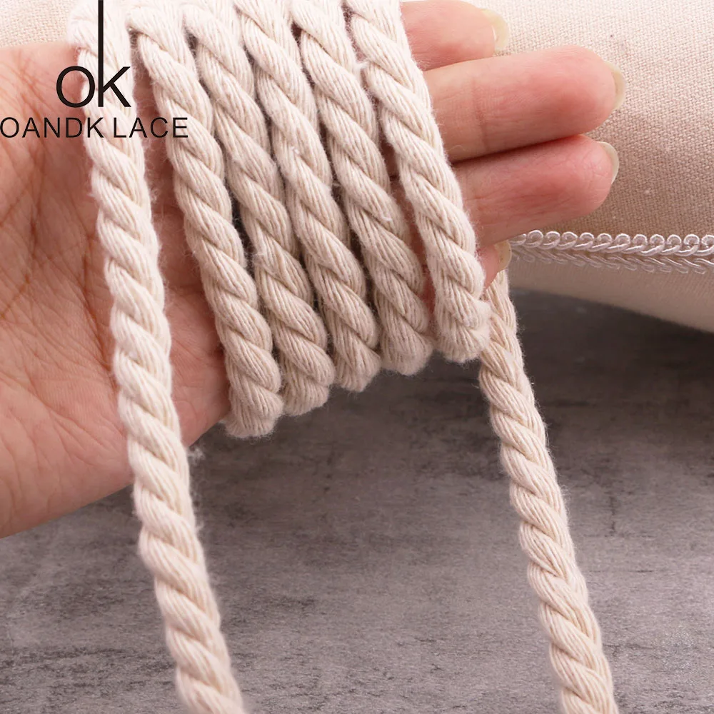 Beige Cotton Three twisted Rope String Cord Twine Sash Craft 5mm-20mm Cotton Thick Cords For Handmade Decorative