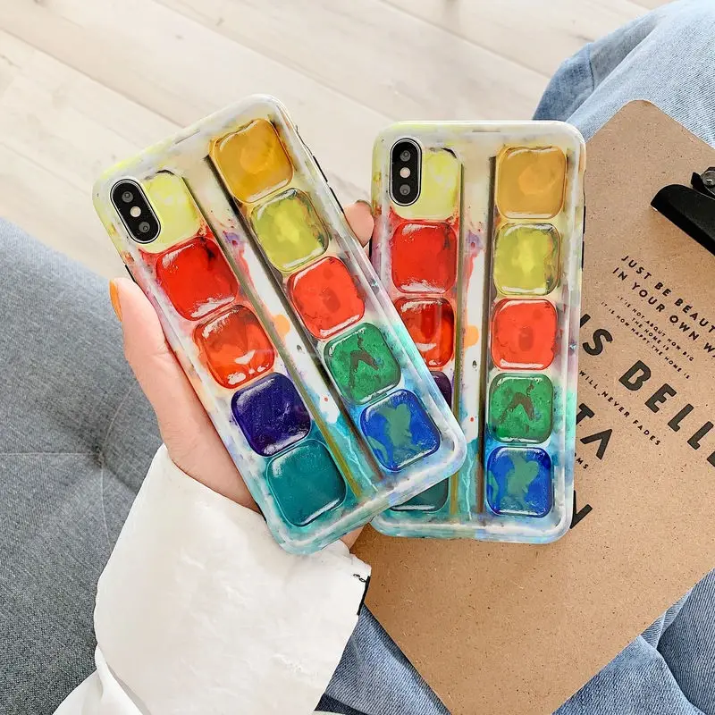 Fashion For iphone 8 case silicone cover Retro color pigment oil paint box Phone Case for coque iPhone 6 6S 7 Plus X XR XS MAX | Мобильные