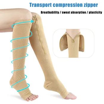

Compression Socks Running Sports Calf Support Zipper Closure Elastic Knee Socks Health99