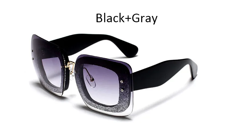 Black Gray Модные солнцезащитные очки без оправы с большой оправой, женские роскошные брендовые Квадратные Солнцезащитные очки с кристаллами, женские прозрачные градиентные очки - Цвет линз: Black Gray
