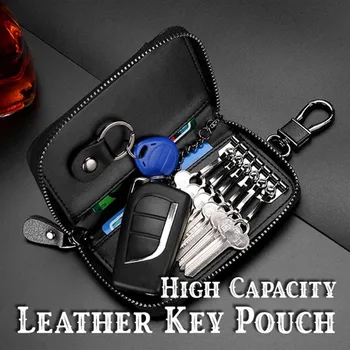 

key pouch High Capacity Leather Key Pouch Large Capacity Zipper Car Key Case Car accessories Bag Organizer key Storage case