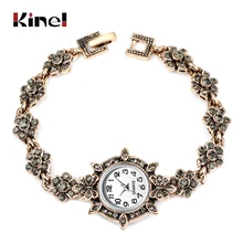  Kinel Charm Turkish Women Watch Link Bracelet Antique Gold Gray Crystal Bohemia Ethnic Wedding Bridal Vintage Jewelry 