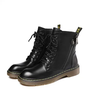 

ZJVI Women 2020 Black Genuine Leather Winter Ankle Boots Square Heels Woman Ladies Warm Shoes For Girls Sneakers Round Toe