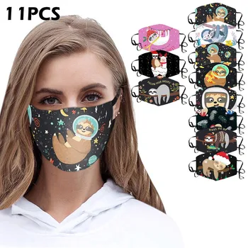 

11PCS Reusable Washable Face Mask Cotton Christmas Prints Masks Adjustable Unisex Dust-proof Mouth Cover Protective Mascarilla
