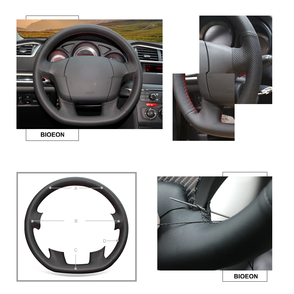 Черный PU искусственная кожа Чехлы рулевого колеса автомобиля для Citroen C4 C4L