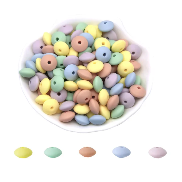Cute-Idea 20Pcs Silicone Lentil Beads 12MM Baby Abacus Teething Beads BPA Free Newborn Baby Rodent Pacifier Chain Toy Baby goods D