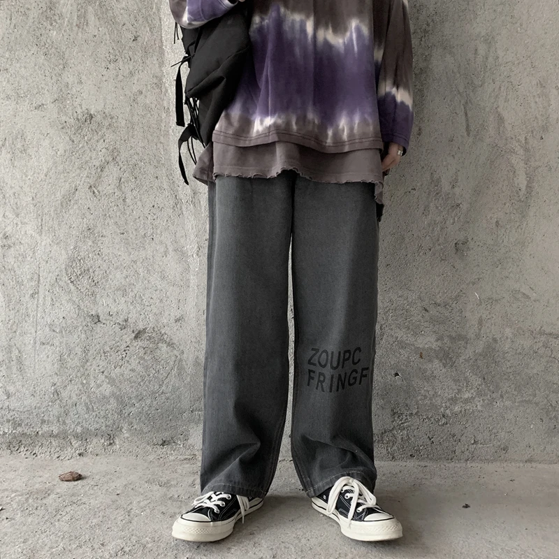 Высокая уличная одежда с буквенным принтом Boyfriend Harajuku корейские джинсы для женщин и мужчин в стиле панк, хип-хоп, повседневные свободные джинсовые штаны в винтажном стиле