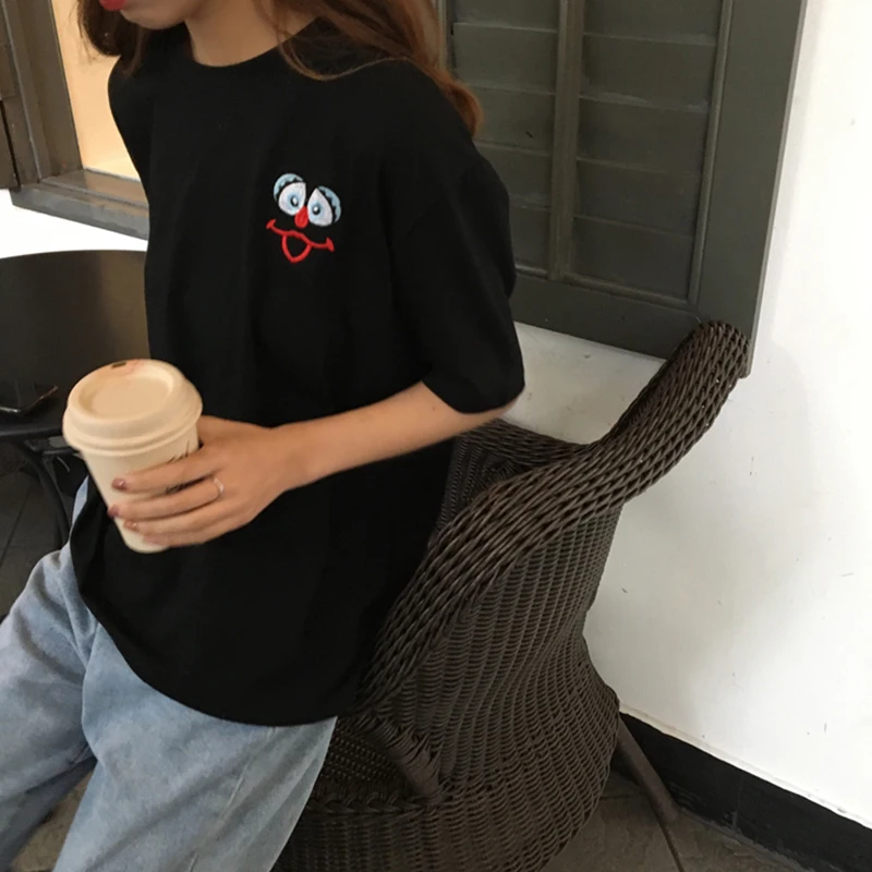 Харадзюку мультфильм camisas Свободные повседневные Bordado Ван Гог панк дропшиппинг топы Печать короткий рукав черный Винтаж футболка одежда