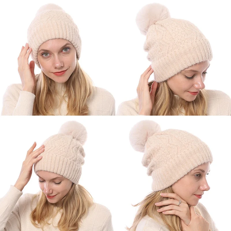 1 шт. дамы Skullies cap Осень Зима Мода Beanie бархат шениль вязание шляпа жаккардовый шарик теплая шерсть рождественские подарки подруге
