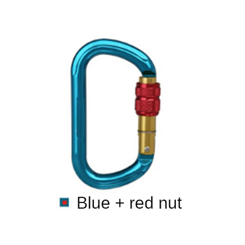 25KN Aluminum Alloy Safety Buckle with Lock O-type Quick Clip Screw Lock Security Carabiner Keychain Rock Climbing Equipment - Цвет: Red Blue