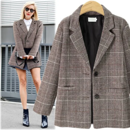 

2018 Autumn And Winter New Style Loose-Fit European And American-Style Plaid Versatile Suit Jacket Women's